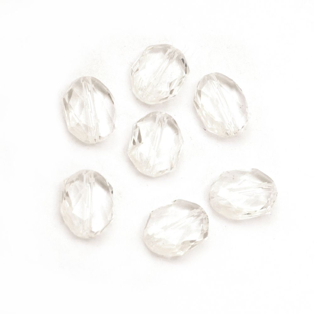 Bead crystal oval 14.5x11x6 mm hole 1 mm transparent -50 grams ~ 75 pieces
