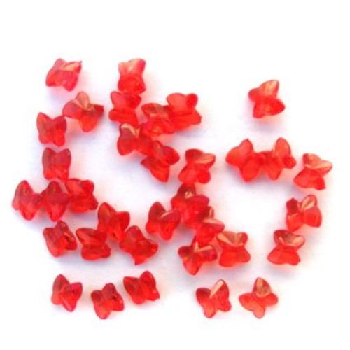 Transparent Acrylic Beads, Butterfly, Red, 10x9x6 - 20 gr ~84  pieces