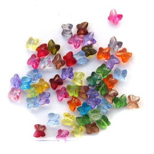 Transparent Acrylic Beads, Butterfly, Mixed Color, 10mm, 50gr