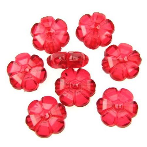 Transparent Plastic Beads Round crystal flower 10x4.5 mm red -50 grams ± 165 pieces