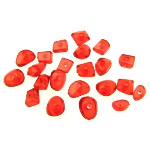 Transparent Acrylic Beads, 5 ~ 8.5x4 ~ 7x3 ~ 5mm Hole 1mm Red -50g ~ 530pcs