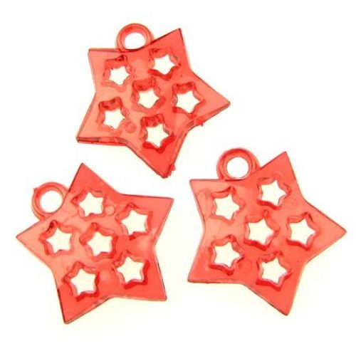 Pendant crystal star 30x27x6 mm hole 4 mm red -50 grams