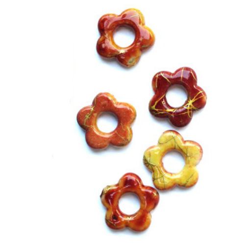 Plastic gold thread flower bead 20mm оrange - 20 grams