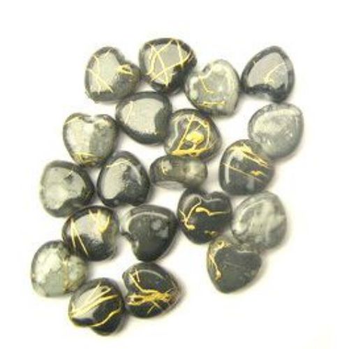 Plastic gold thread  hearts bead 9 mm gray - 20 grams