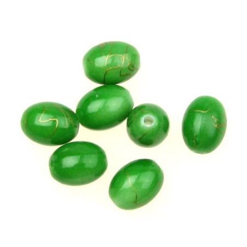 Gold-lined Plastic Oval Beads for Handmade Jewelry Making and Decorations, 10x8 mm, Green - 20 grams
