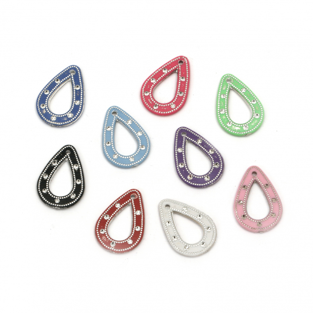 Plastic Teardrop Shaped Pendants with Imitation of Tiny Crystals, 30x20x2.5 mm, Hole: 1 mm, MIX -20 pieces