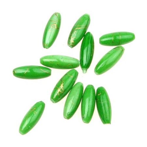 Gold-lined Plastic Oval Tube Beads for Handmade Art and Decorations, 12 mm, Green -20 grams