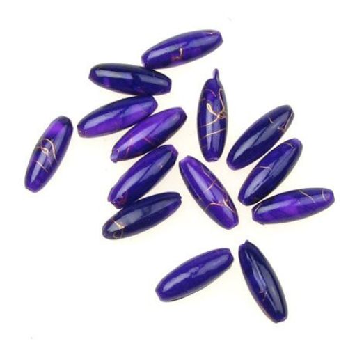 Plastic gold thread  oblong bead 12 mm purple - 20 grams