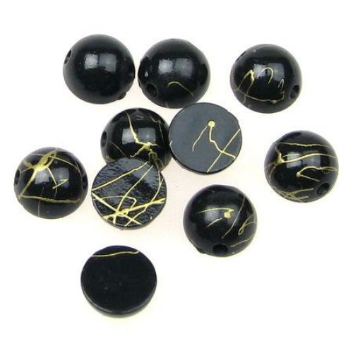 Gold-lined Plastic Hemisphere Beads for DIY Jewelry Making, 8 mm, Black -20 grams
