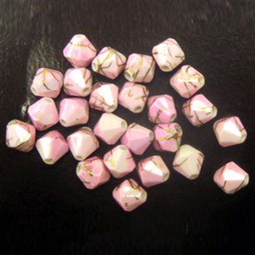 Plastic gold thread cylinder bead 6 mm pink - 20 grams