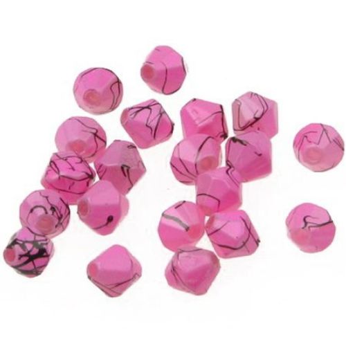 Plastic Bicone Beads for Bracelet Necklace Children Accessories, 8 mm, Pink painted with Black -20 grams