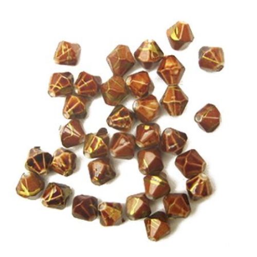 Plastic gold thread cylinder bead 8 mm brown - 20 grams