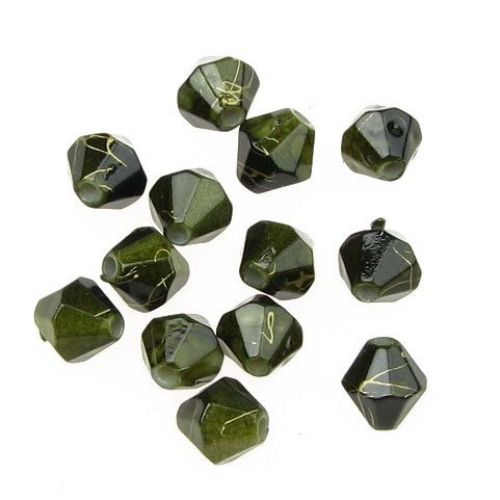 Solid Acrylic Gold-lined Bicone Beads for Craft and DIY Art, 8 mm, Olive Green -20 grams