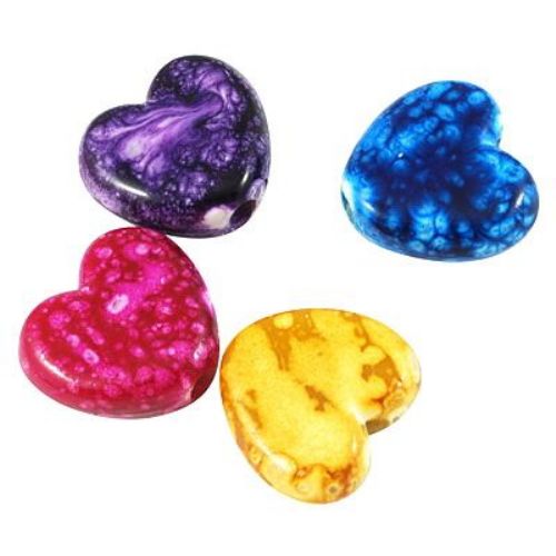 Painted Acrylic Colorful Heart Beads, 15x16.5x6 mm, Hole: 3 mm, ASSORTED Colors -50 grams