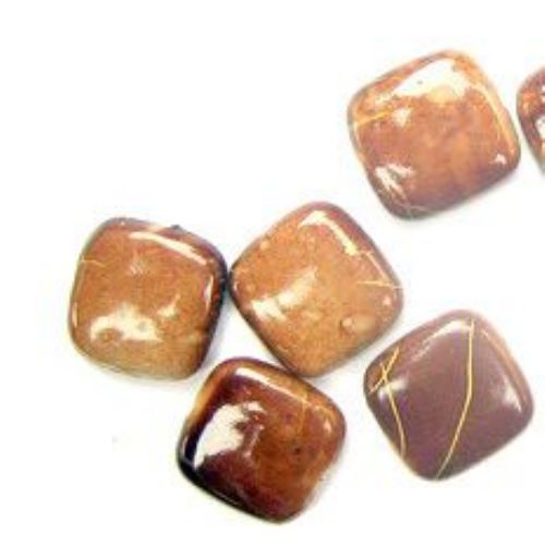 Flat Square-shaped Plastic Beads decorated with Gold, 17x5 mm Assorted Brown -20 grams