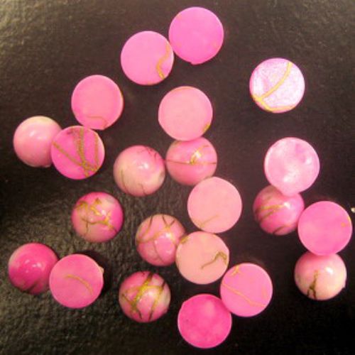 Plastic Hemisphere Beads painted with Gold Line, Acrylic Cabochons for DIY and Craft Art, 8 mm, Pink -20 grams