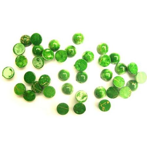 Plastic Hemisphere Beads painted with Gold Line, Acrylic Cabochons for DIY and Craft Art, 8 mm, Green -20 grams