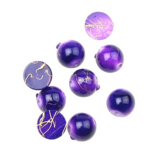 Plastic Hemisphere Beads painted with Gold Line, Acrylic Cabochons for Handmade Jewelry and Decorations, Purple -20 grams