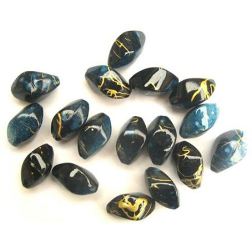Elegant Gold-lined Acrylic Beads with Gold Line for DIY Jewelry Accessories, 17x12 mm, Blue -20 grams