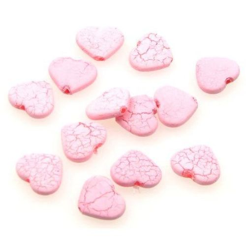 Acrylic crackle heart bead 15x13 mm pink - 50 grams