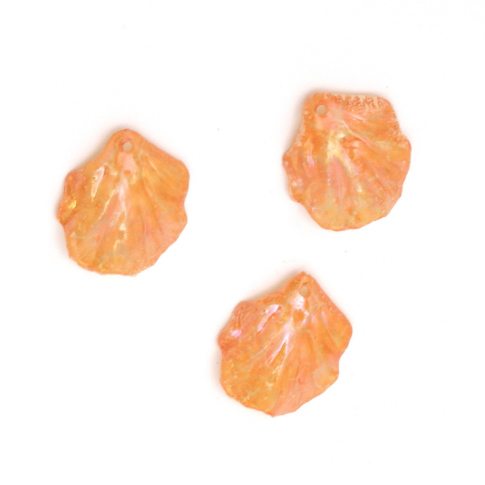 Acrylic pendant cracked leaf 20x17x5 mm hole 1.5 mm color orange rainbow - 10 pieces