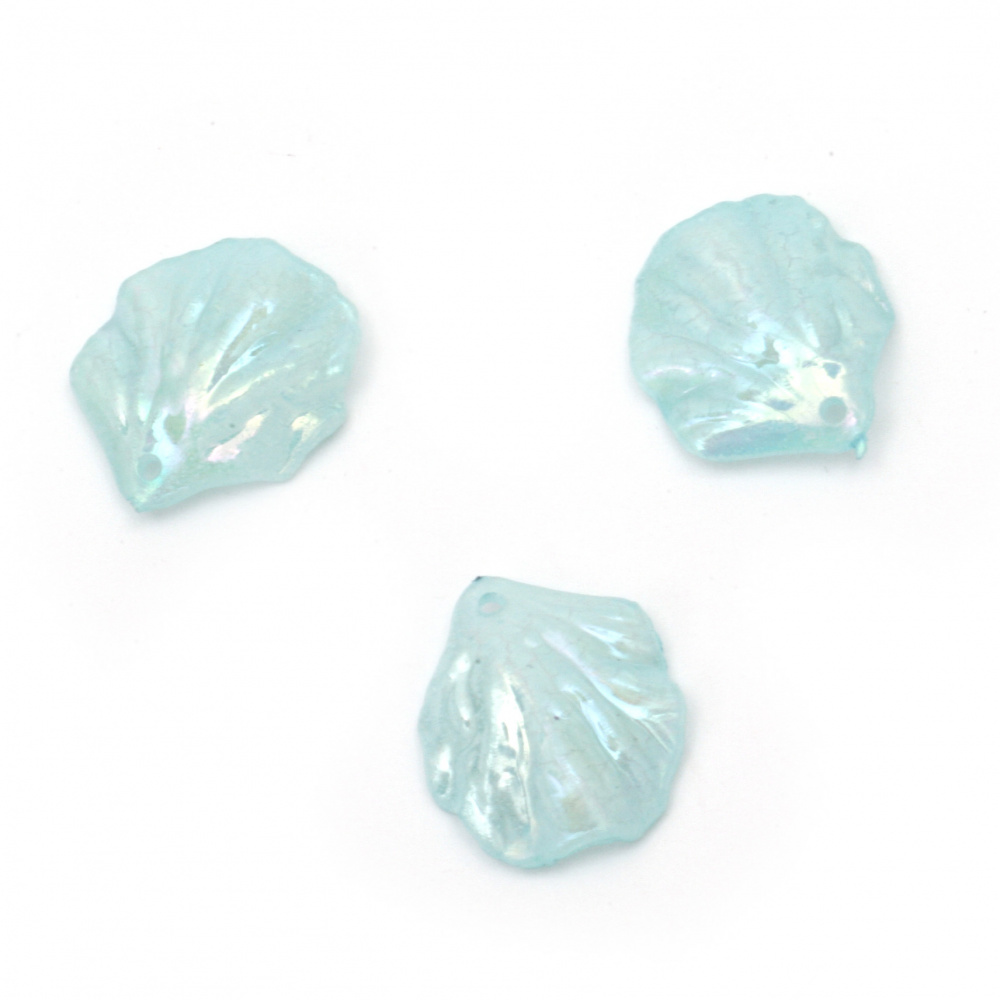 Acrylic pendant cracked leaf 20x17x5 mm hole 1.5 mm color blue rainbow - 10 pieces