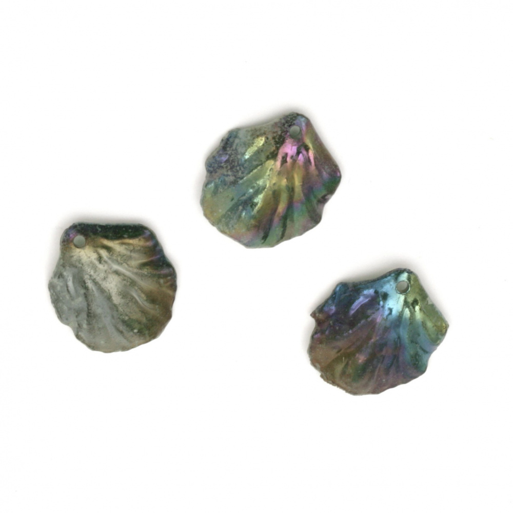 Acrylic pendant cracked leaf 20x17x5 mm hole 1.5 mm color green dark rainbow - 10 pieces