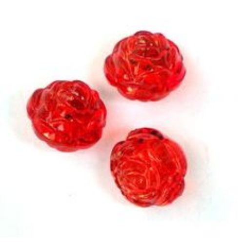 Acrylic Transparent Round Beads / Rose, 12x12 mm, Hole: 2 mm, Red -50 grams ~ 65 pieces