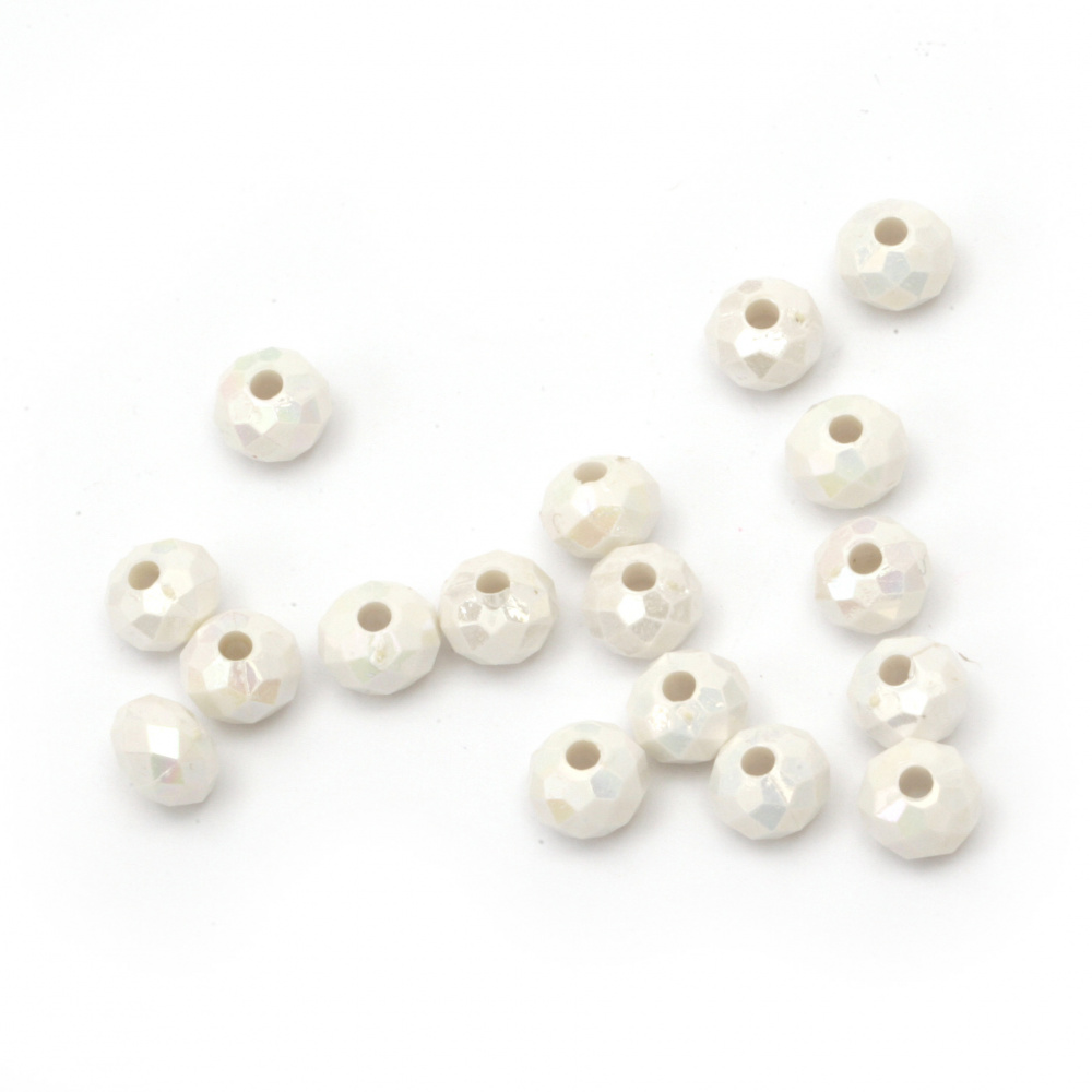 Acrylic abacus solid beads for jewelry making 8x6 mm hole 2 mm color white rainbow - 50 grams ± 260 pieces