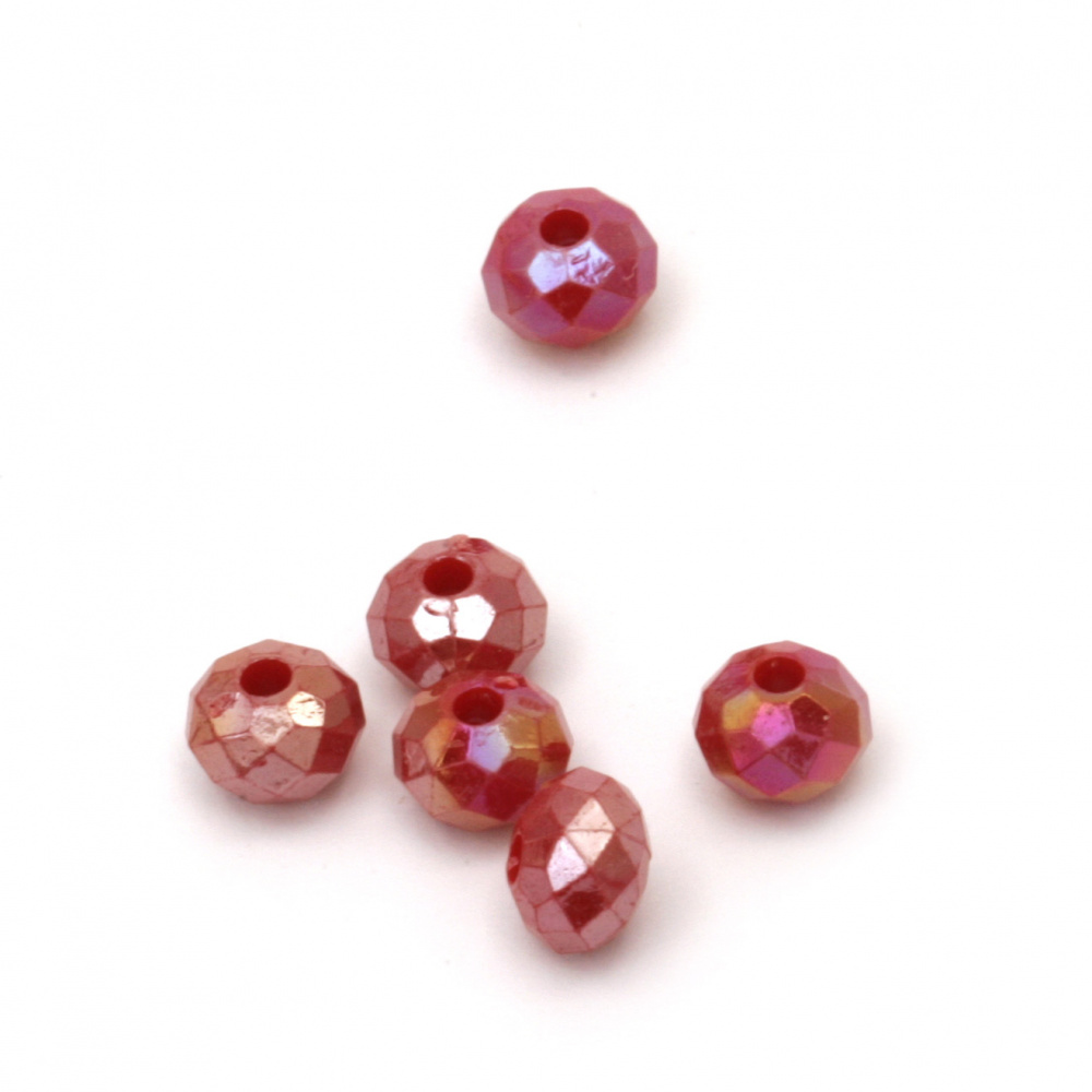 Acrylic abacus solid beads for jewelry making 8x6 mm hole 2 mm color red rainbow - 50 grams ± 260 pieces