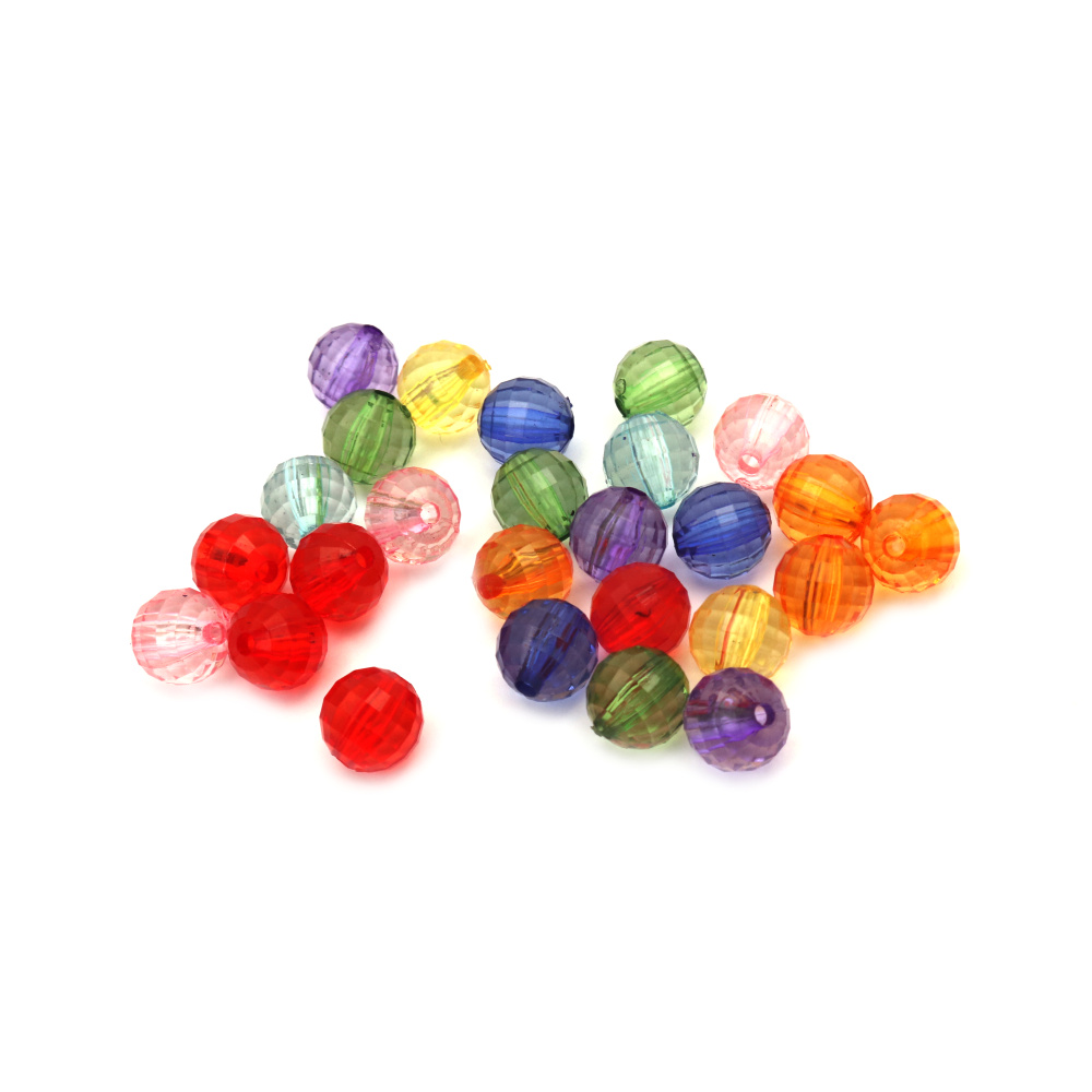 Faceted Acrylic Round Beads, 10 mm, Hole: 2 mm, MIX Rainbow -50 grams ~ 90 pieces