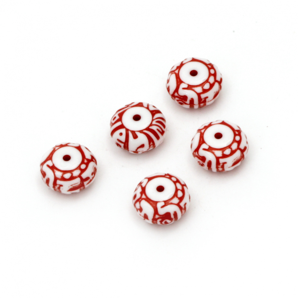 Two-color washer bead  12.5x7 mm hole 1 mm white and red - 50 grams ~ 70 pieces