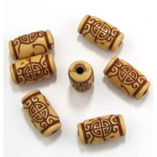 Antique acrylic cylinder beads 25x13x4 mm brown - 50 grams