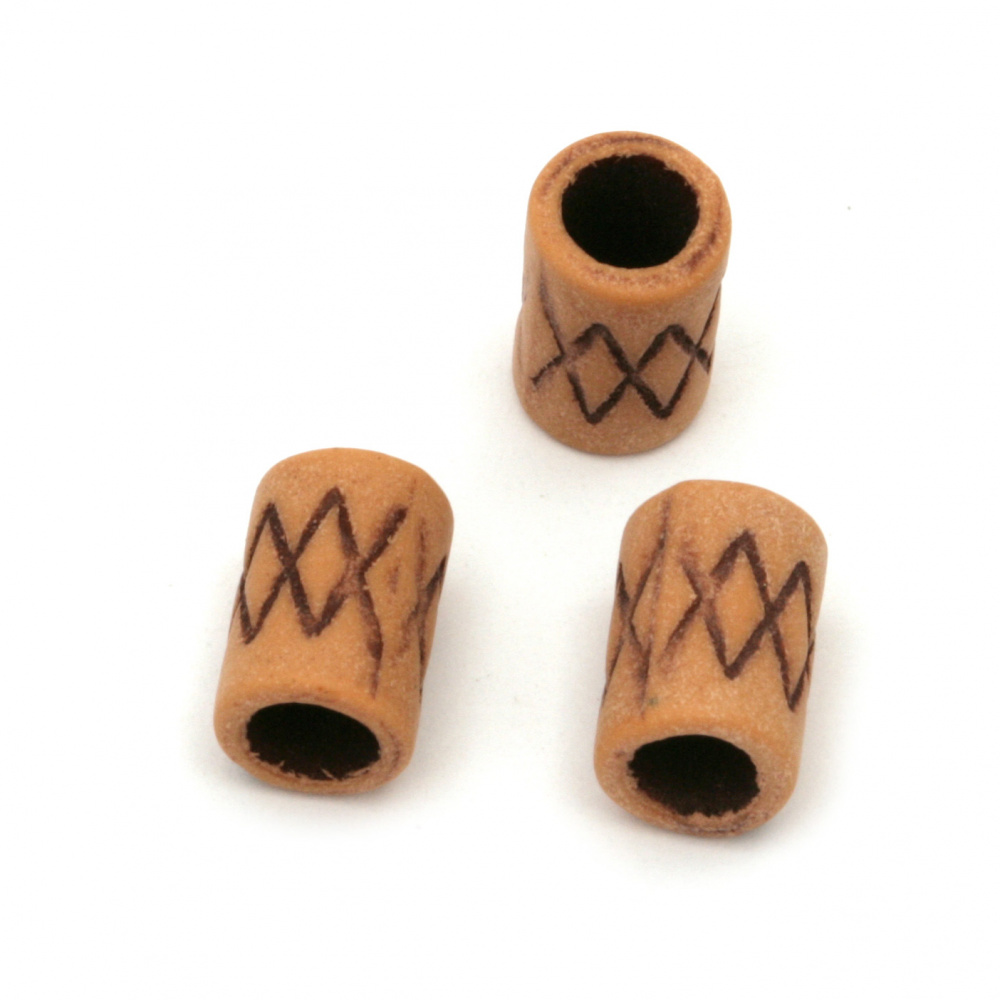 Plastic Antique Cylinder Beads, 11x7 mm, Hole: 5 mm, Brown - 50 grams ± 140 pieces