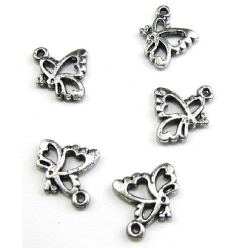 Metallized Butterfly Pendant /  20x16.5 mm, Hole: 1.5 mm / Silver  - 50 grams ~ 210 pieces