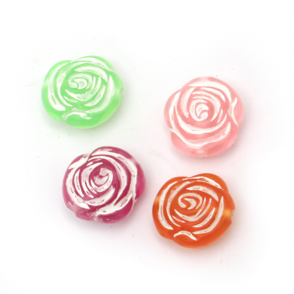 Plastic Rose Beads, 17x8 mm, Hole: 2 mm, MIX Pastel Colors with White -50 grams ~ 40 pieces