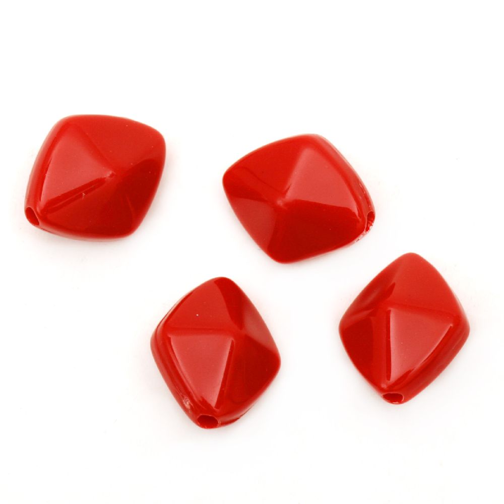 Acrylic Solid Multi-walled Rhombus Beads for Handmade Accessories, 17 mm, Red D2 -50 grams