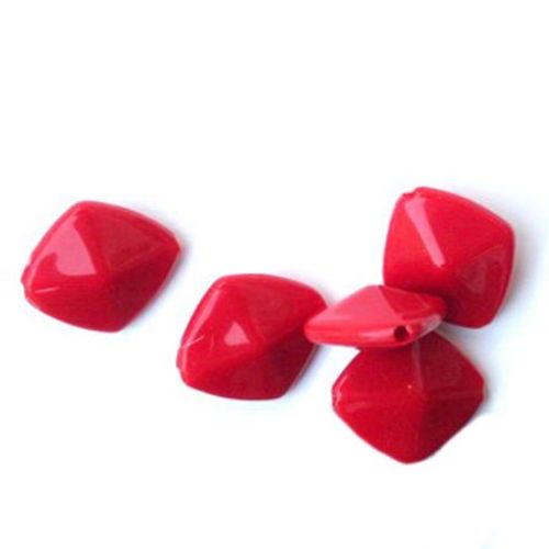 Acrylic square solid beads for jewelry making 17 mm red G2 - 50 grams