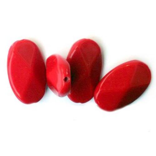 Acrylic oval polyhedron solid beads for jewelry making 9x18x24 mm red C2 - 50 grams
