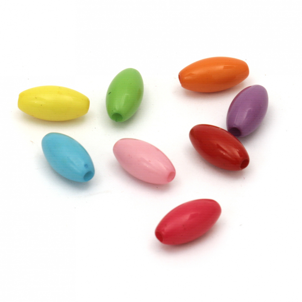 Plastic Oval Colorful Beads, 12x6 mm, Hole: 2mm, MIX Colors - 20 grams ~ 87 pieces