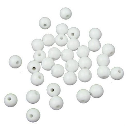 Acrylic Solid Ball Beads, 6 mm, Hole: 1.5 mm, White -50 grams ± 440 pieces