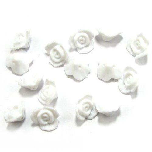 Plastic Solid Rose Beads for Handmade Jewelry Art, 15x8 mm, Hole: 1.7 mm, White -50 grams ~ 75 pieces