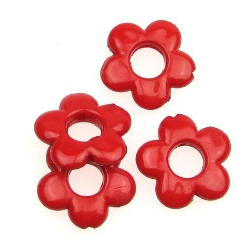 Solid Plastic Flower Beads, 19x4 mm, Hole: 1 mm, Red -50 grams ~ 60 pieces