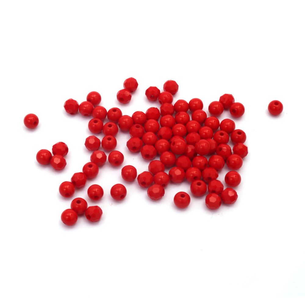 Solid Ball Bead - Smooth and Multi-Walled Mix / 6 mm, Hole: 1 mm / Red Color - 50 grams ~ 500 pieces