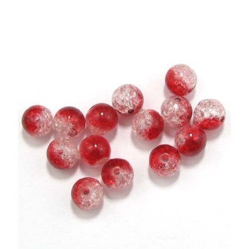 Crackle, Round, White Red, 12mm, 2.4mm hole, 20 grams ~20 pieces 