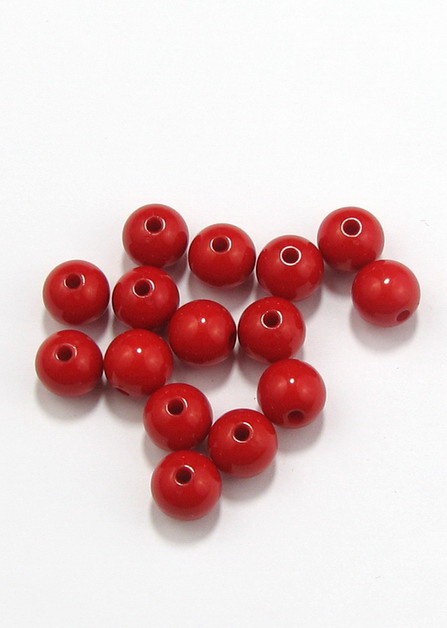 Acrylic round solid beads for jewelry making 10 mm hole 2 mm red - 50 grams ~ 95 pieces
