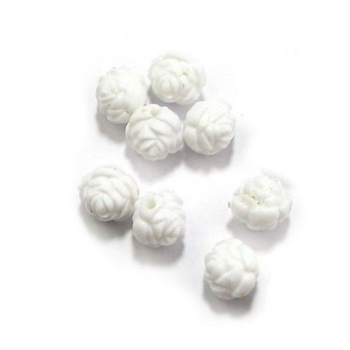 Solid Plastic Rose Beads for Handmade Jewelry Making and Decoration, 12x12 mm, Hole: 2 mm, White -50 grams ~ 65 pieces