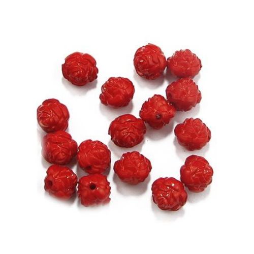 Margele solida trandafir 12x12 mm gaura 2 mm roșu -50 grame ~ 65 buc