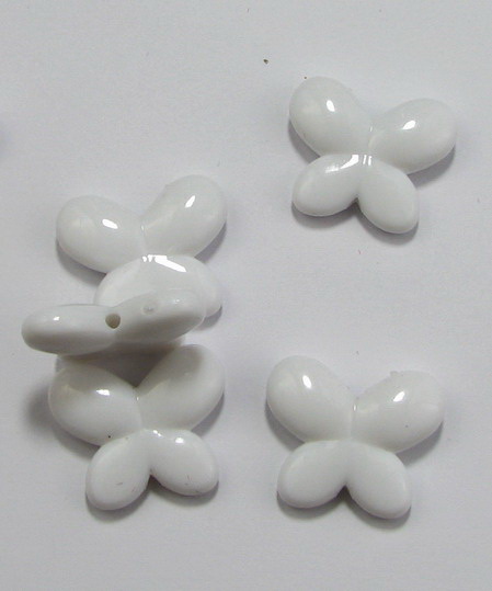 Acrylic butterfly solid beads for jewelry making 27x22x7 mm hole 1.7 mm white - 50 grams