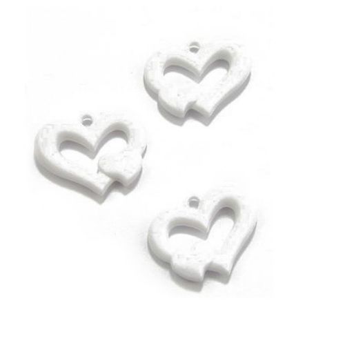 Acrylic heart solid beads for jewelry making 35x26x7 mm hole 3 mm white - 50 grams ± 18 pieces